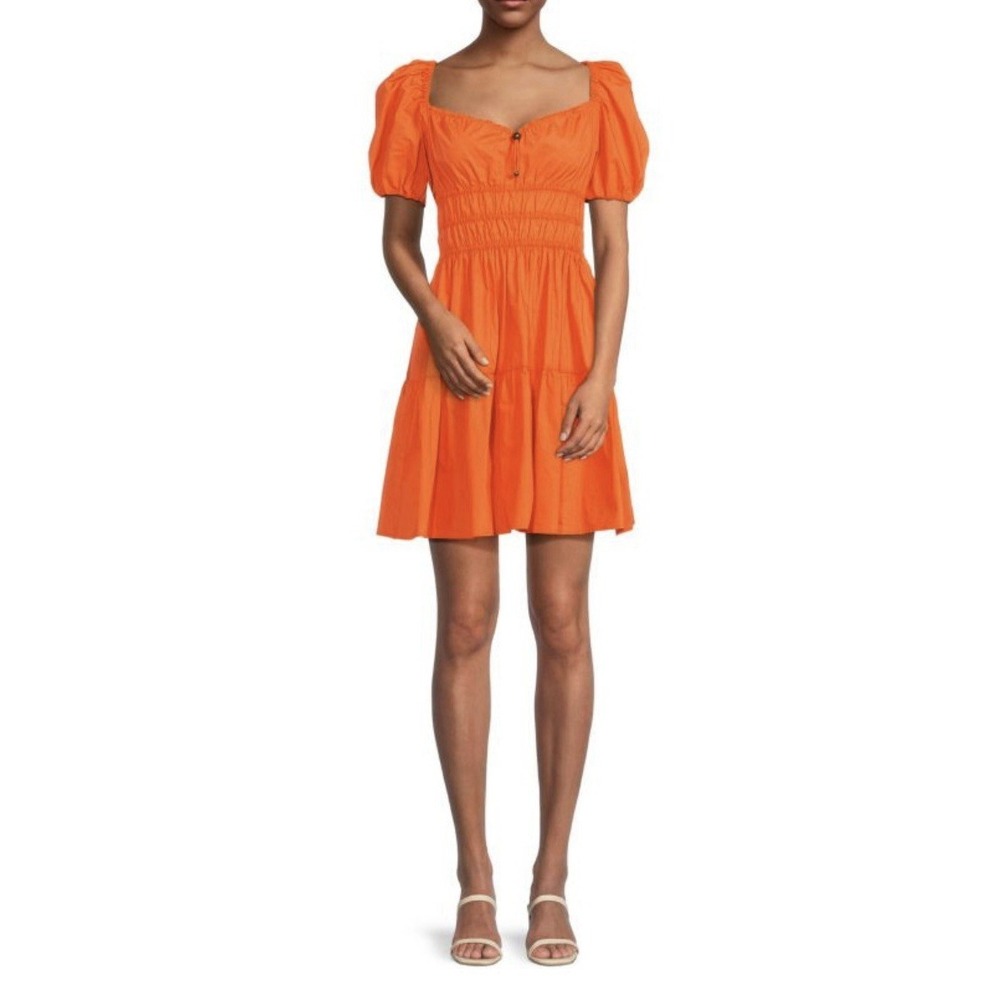 PINKO Abriolas Puff Sleeve Mini Dress Orange Size 6